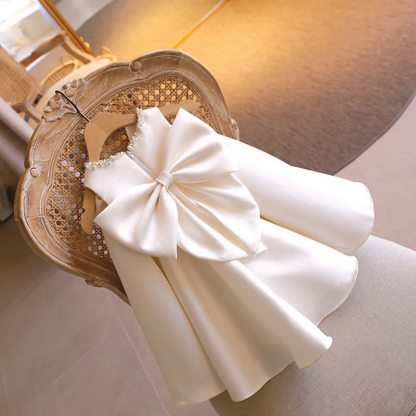 Chemical Fiber Blend Imitation Pearls Bow Sleeveless Mid-long Dresses - image 3