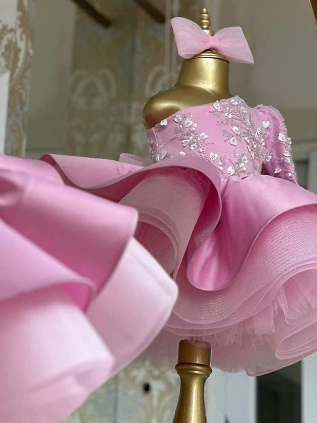 Satin Bow Long Sleeve Short Dresses - image 7