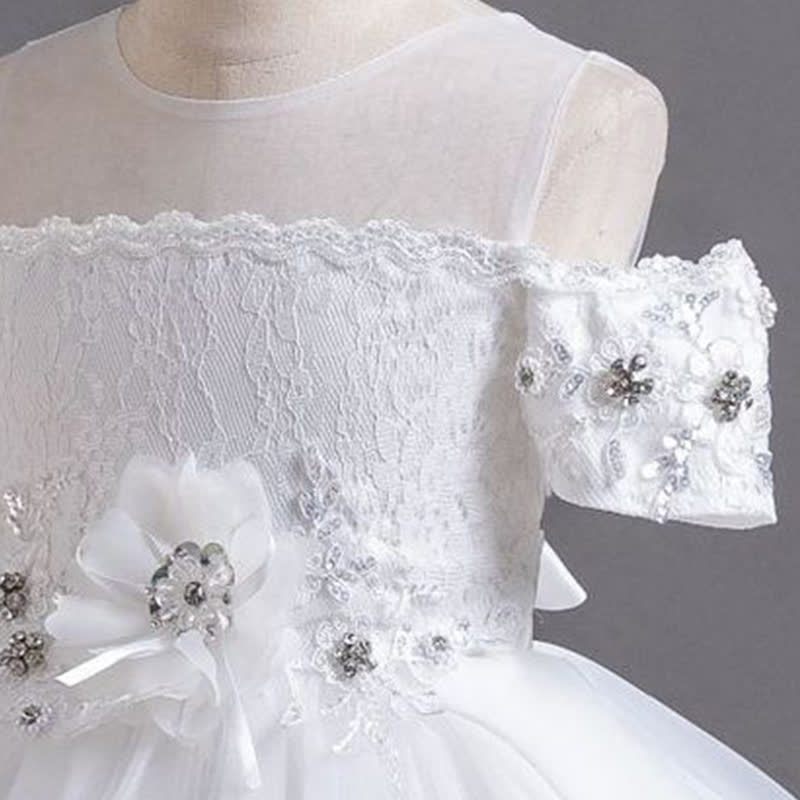 Organza Lace Bow Rosette Short Sleeve Maxi Dresses - image 5