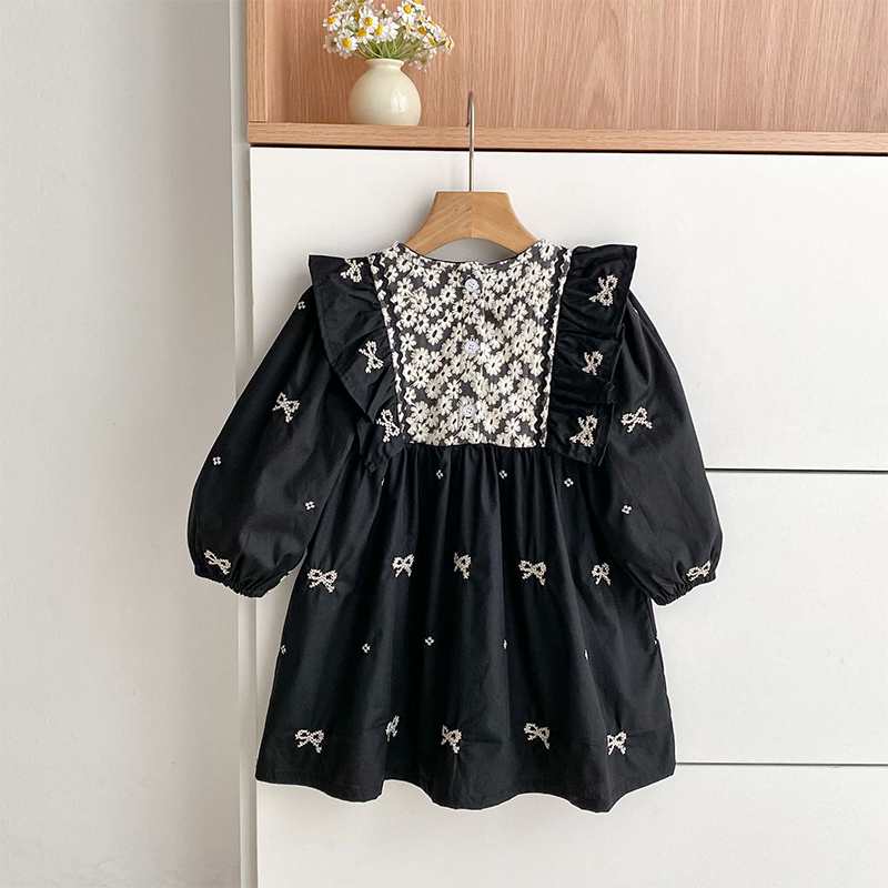 Cotton Bow Floral-embroidered Long Sleeve Regular Dresses&Bodysuit - image 7
