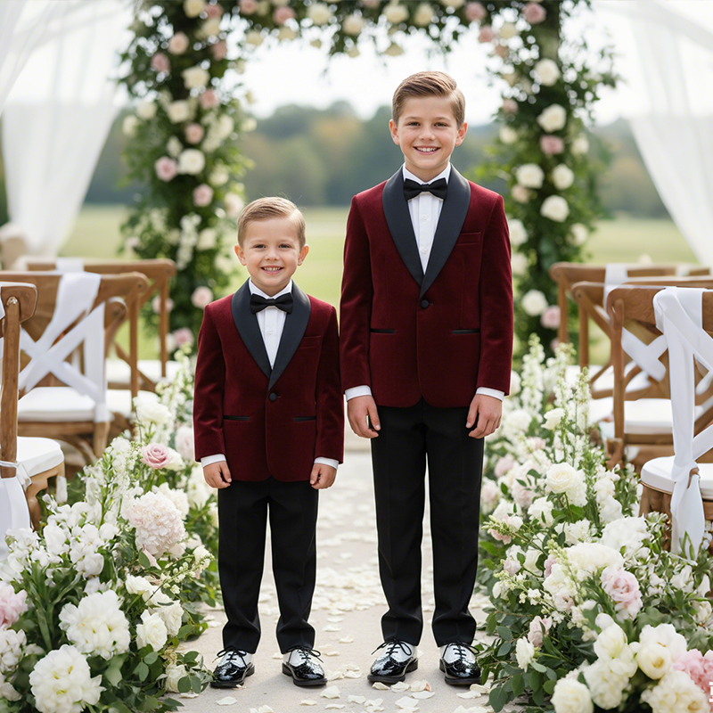 Velvet Button Pocket Stitching Long Sleeve Regular 4-piece Formal Suit - image 8