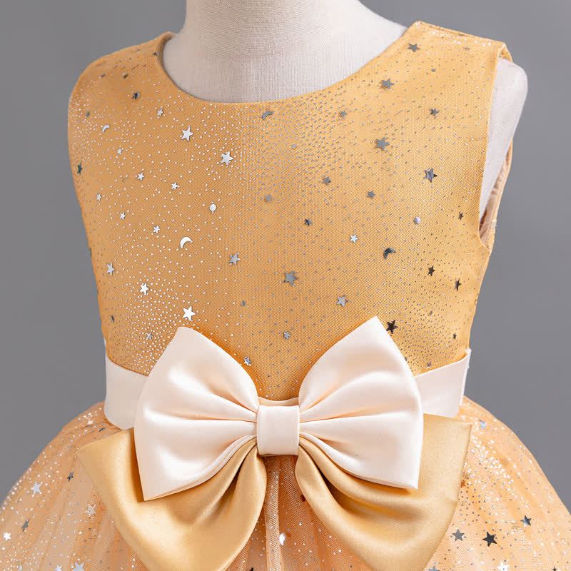 Polyester Cotton Bow Glitter Sleeveless Mid-long Dresses - image 20