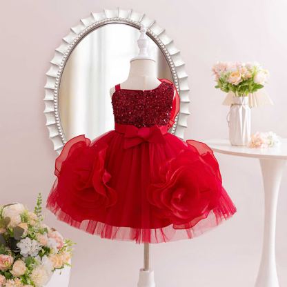 Mesh Rosette Sequins Sleeveless Mid-long Dresses - image 11