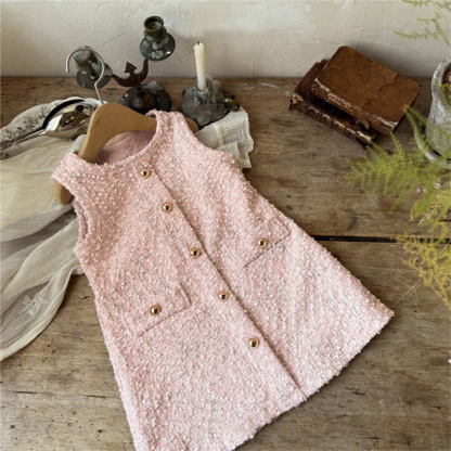 Tweed Buckle Bow Sleeveless Regular Dresses - image 7