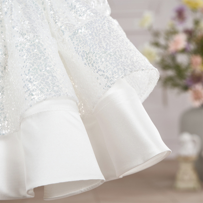 Satin Sequins Folds Long Sleeve Mid-long Dresses - image 9