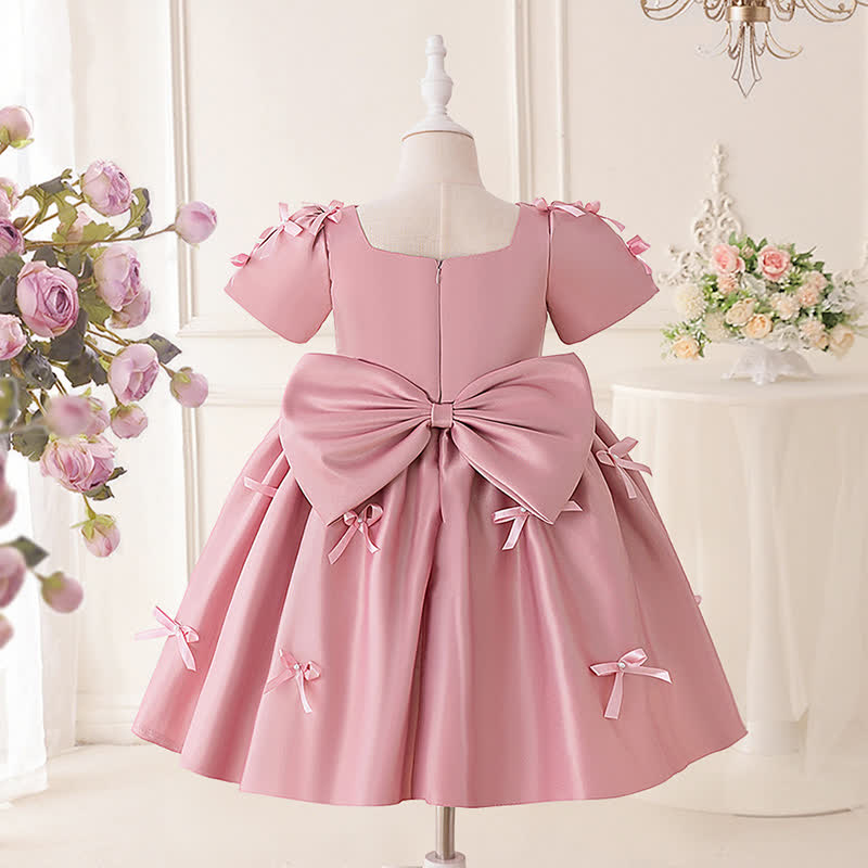 Satin Bow Short Sleeve Midi Dresses - image 3