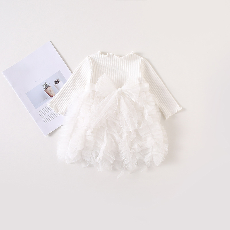 Mesh Folds Long sleeve Regular Dresses - White - 110cm - image 7