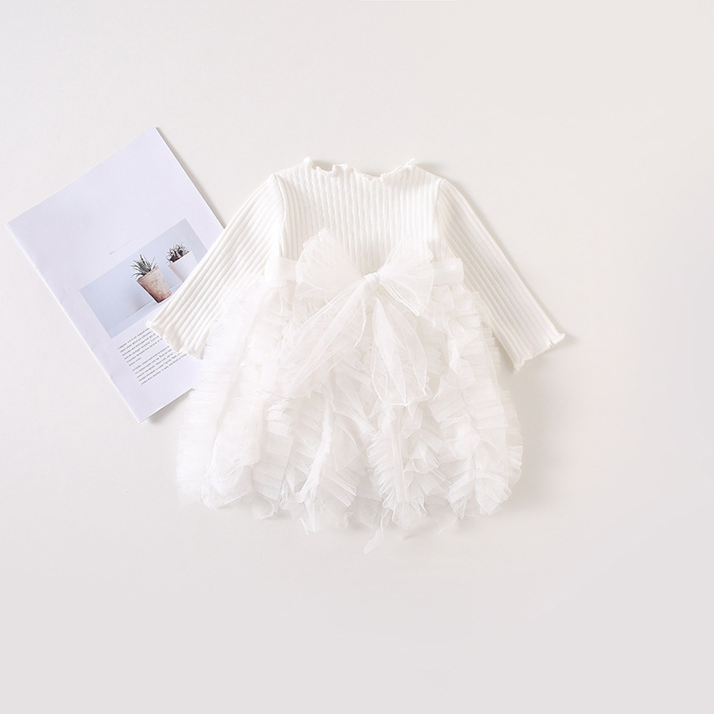 Mesh Folds Long sleeve Regular Dresses - White - 110cm - image 7