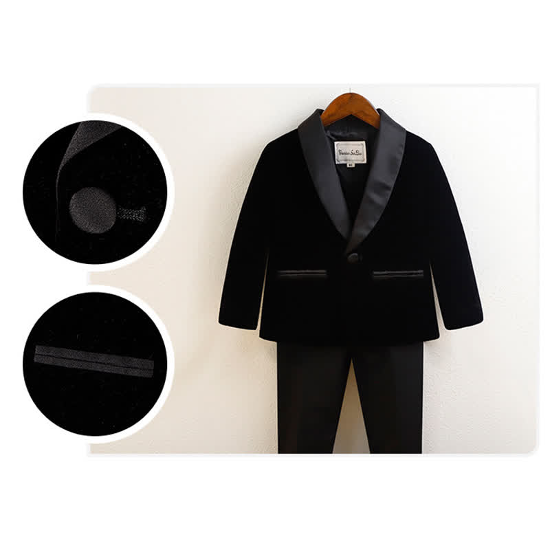 Velvet Button Pocket Stitching Long Sleeve Regular 5-piece Formal Suit - image 11
