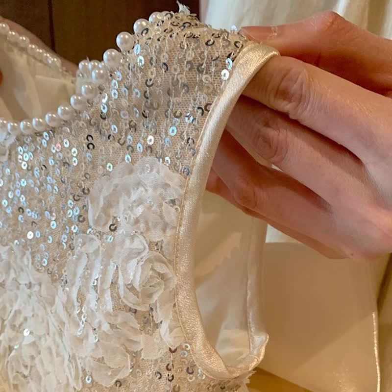 Glitter & Organza Pearl Sleeveless Midi Dresses - image 8