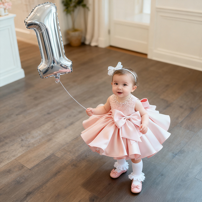 Chemical Fiber Blend Imitation Pearls Bow Sleeveless Mid-long Dresses - image 6