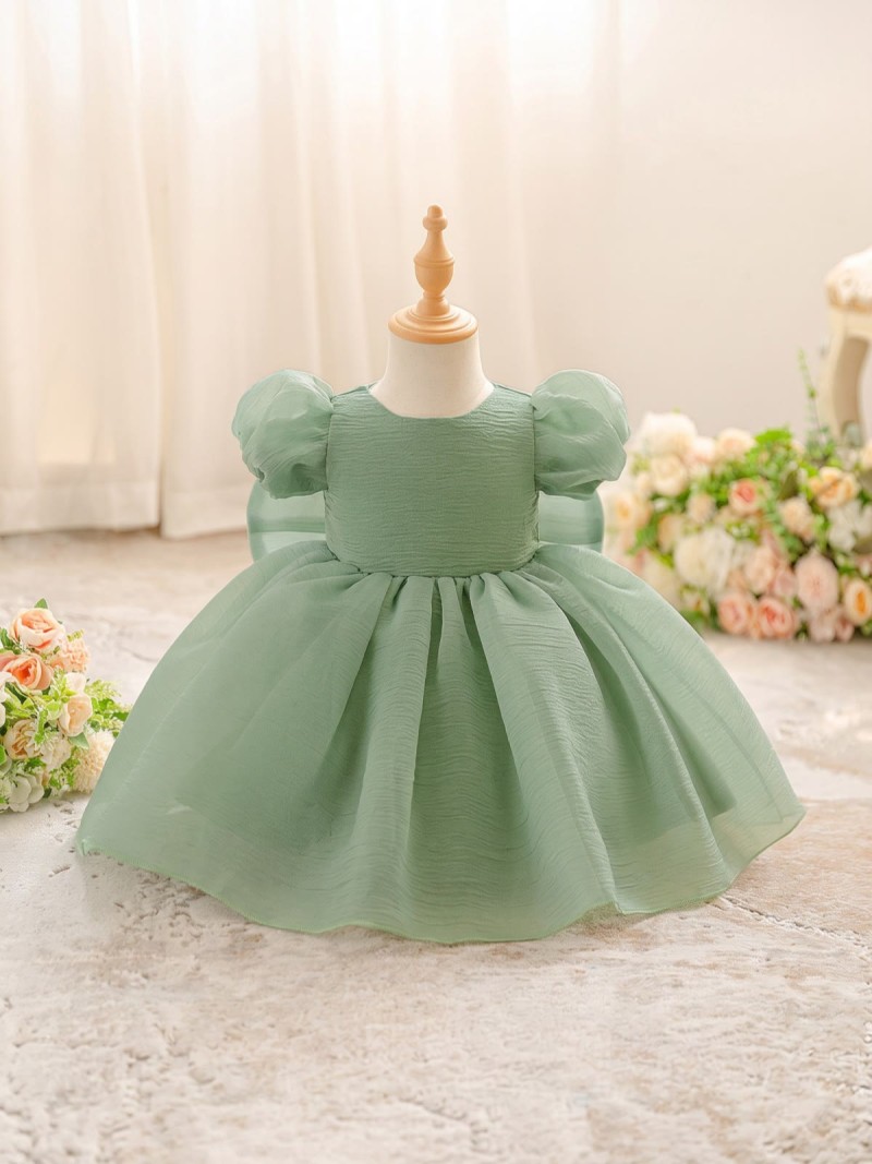 Organza Cotton-Blend Bow Ruched Short Sleeve Regular Dresses - Green - 2-3Y - image 17