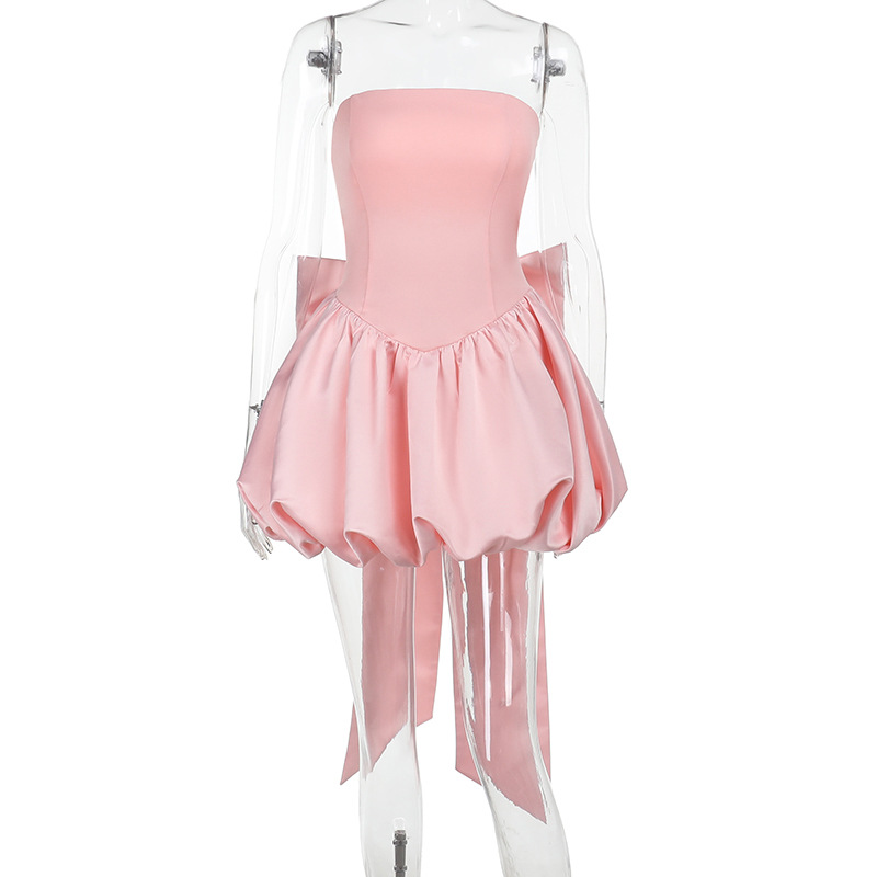 Satin Bow Sleeveless Short Dresses - image 9