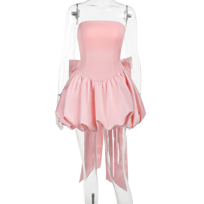 Satin Bow Sleeveless Short Dresses - image 9