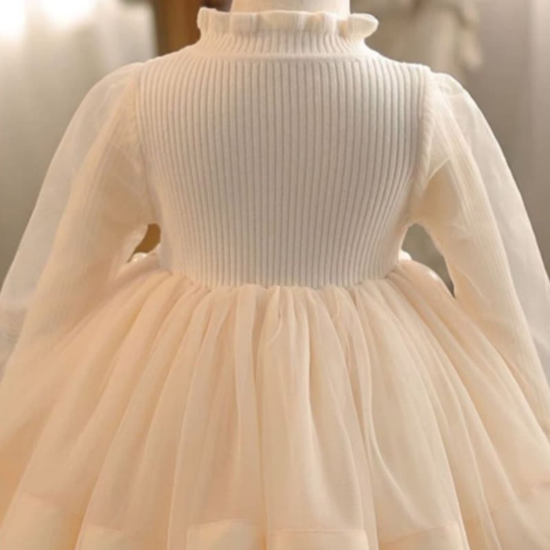 Knitted & Mesh Pearl Long Sleeve Mid-long Dresses - image 3