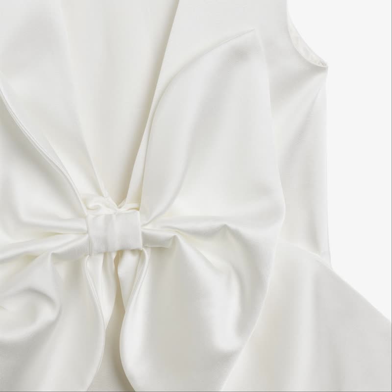 Satin Bow Sleeveless Short Dresses - image 13