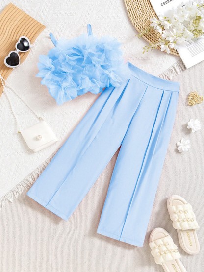 Cotton Folds Sleeveless Regular Two-piece Set - Sky Blue - 7Y - image 14