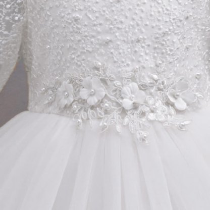 Mesh Lace Rosette Long Sleeve Maxi Dresses - image 3