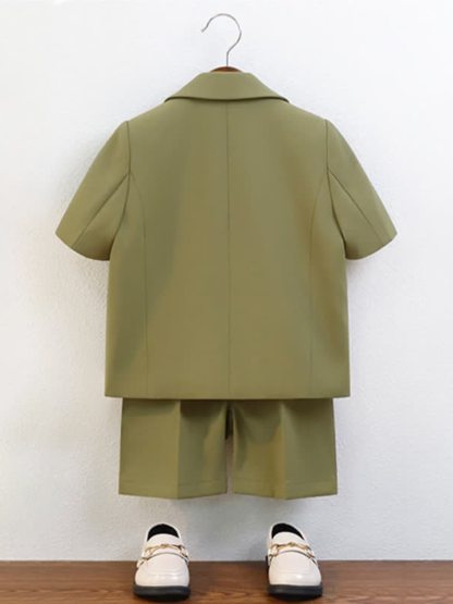 Chemical Fiber Blend Button Pocket Stitching Short Sleeve Shorts Two-piece Set - image 9