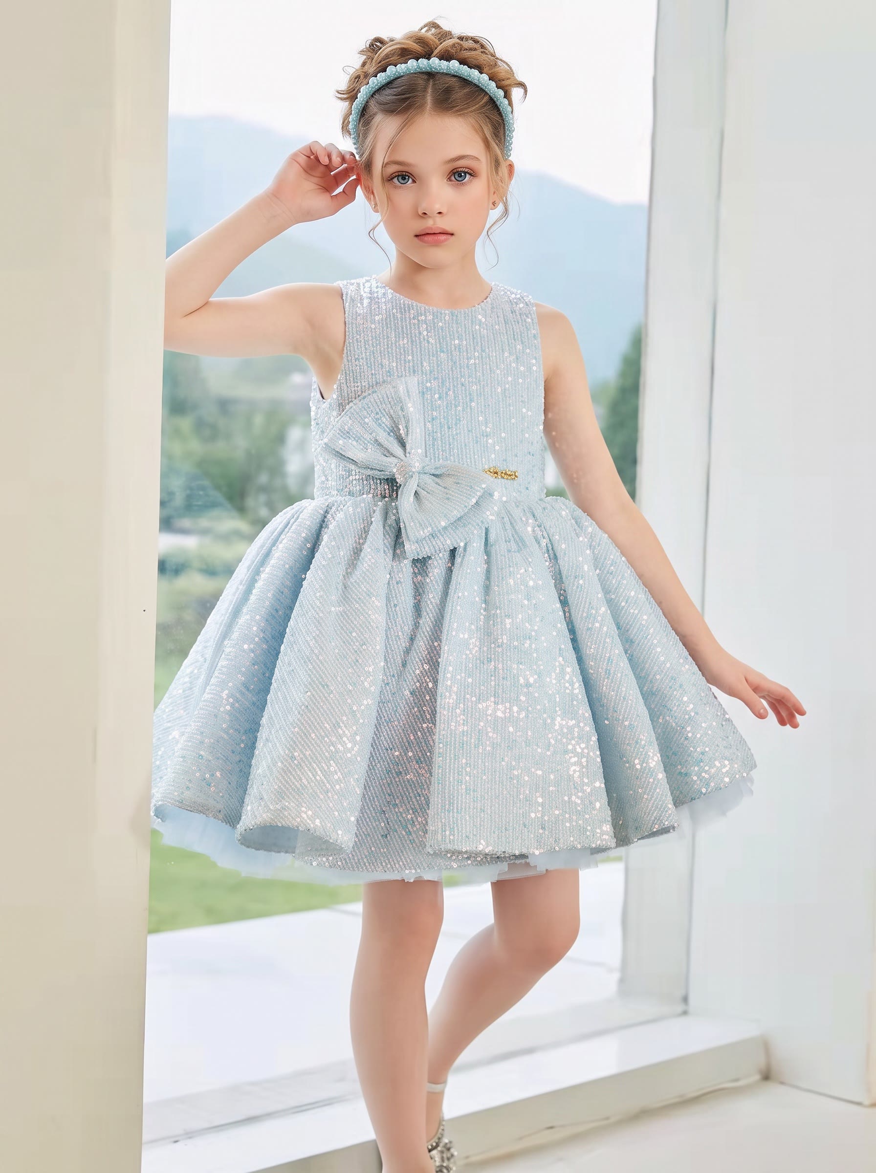 Chemical Fiber Blend Bow Sleeveless Short Dresses - image 4
