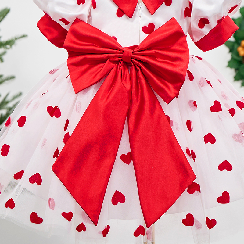 Mesh Heart/cordate Bow Short Sleeve Mid-long Dresses - image 14