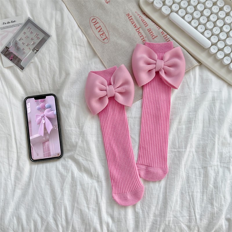 Solid With Bow Socks - Fuchsia - 3-10Y - image 4