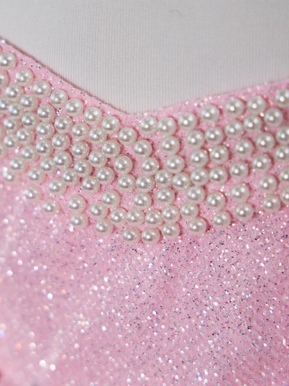 Sparkle Tulle Pearl Bow Sleeveless Short Dresses - image 11