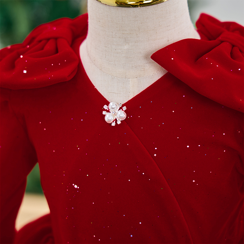 Velvet Bow Long Sleeve Midi Dresses - image 3