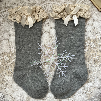 100% Cotton Solid With Bow Socks - Grey - 3-5Y - image 6