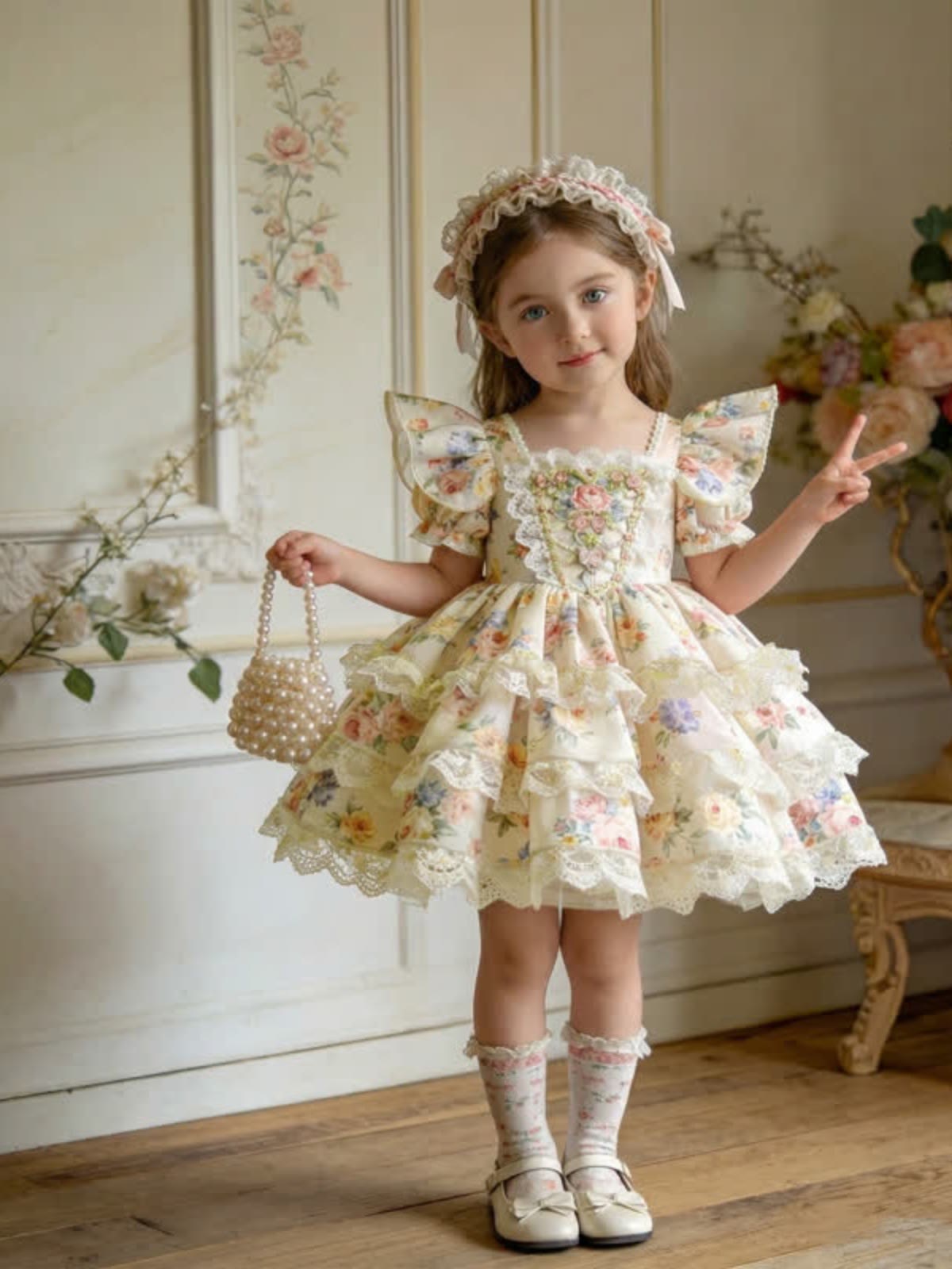 Polyester Cotton Lace Edge Short Sleeve Short Dresses - image 6