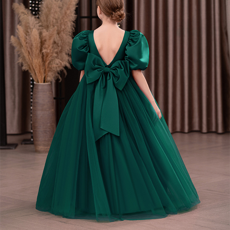 Satin Bow Folds Short Sleeves Maxi Dresses - image 13