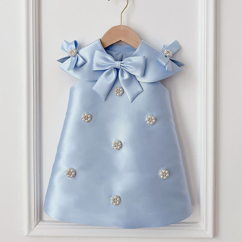 Satin Bow Cap Sleeve Midi Dresses - Sky Blue - 15-16Y - image 7
