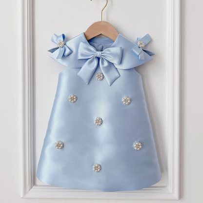 Satin Bow Cap Sleeve Midi Dresses - Sky Blue - 15-16Y - image 7