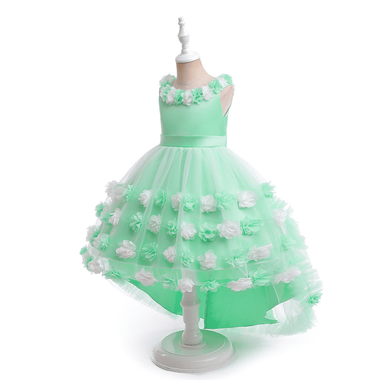 Satin & Mesh Rosette Sleeveless Mid-long Dresses - image 45