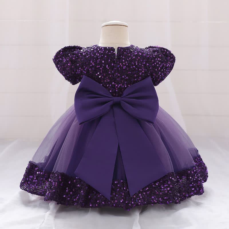 Sequins & Mesh Bow Sequins Short Sleeve Mid-long Dresses - image 68