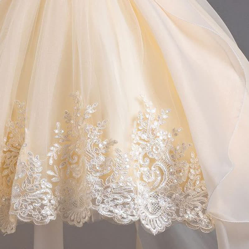 Organza Lace Bow Rosette Short Sleeve Maxi Dresses - image 17