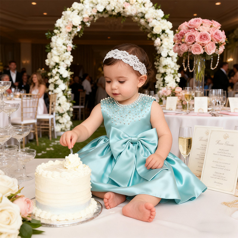 Chemical Fiber Blend Imitation Pearls Bow Sleeveless Mid-long Dresses - image 22