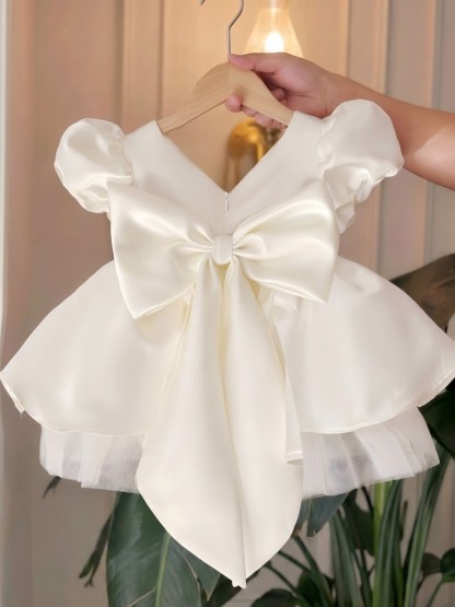 Satin Bow Short Sleeve Midi Dresses - image 10