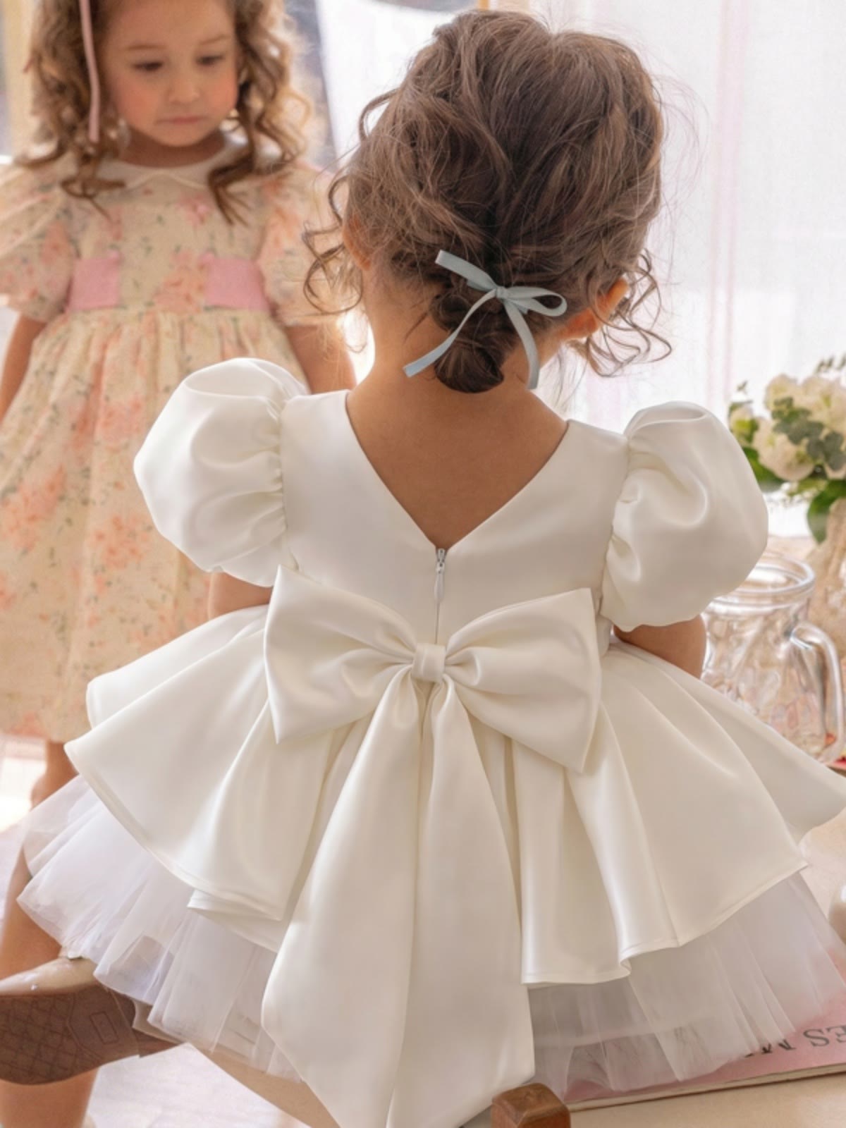 Satin Bow Short Sleeve Midi Dresses - image 5