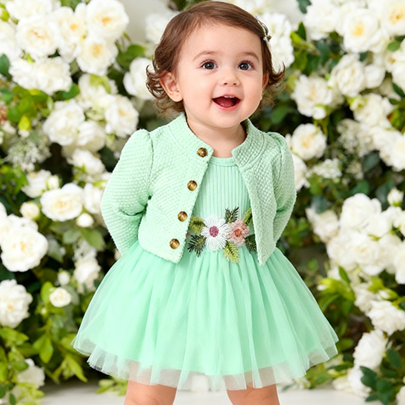 Cotton Embroidery Long Sleeve Regular Dresses&two-piece Set - Light Green - 18-24M - image 30