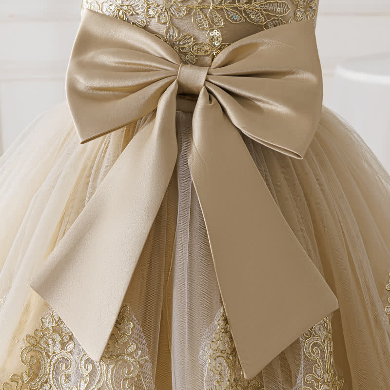 Embroidery Mesh Bow Floral-embroidered Short Sleeve Maxi Dresses - image 8