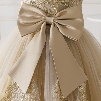 Embroidery Mesh Bow Floral-embroidered Short Sleeve Maxi Dresses - image 8