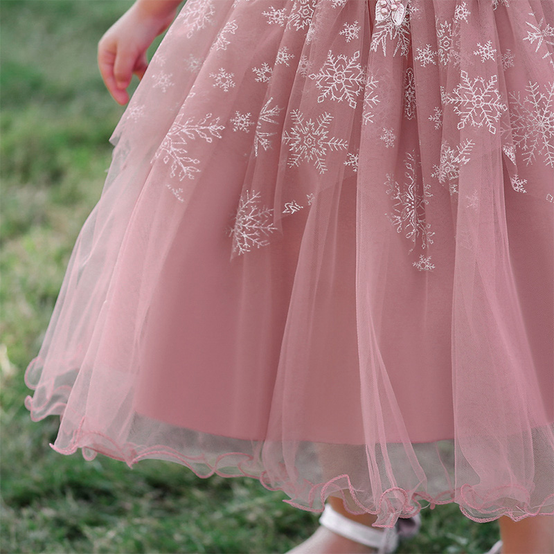 Mesh Christmas Folds Rosette Short Sleeve Mid-long Dresses - image 8