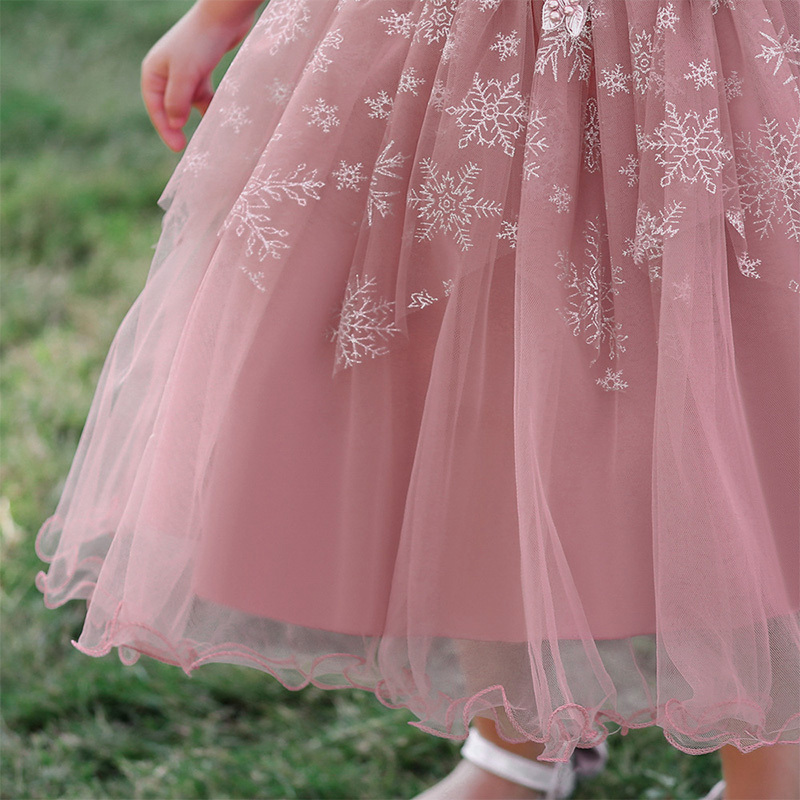 Mesh Christmas Folds Rosette Short Sleeve Mid-long Dresses - image 8