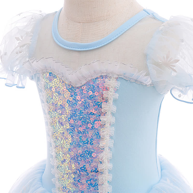 Cotton & Mesh Stamped Silver Ballet Short Sleeve Midi Dresses - image 4