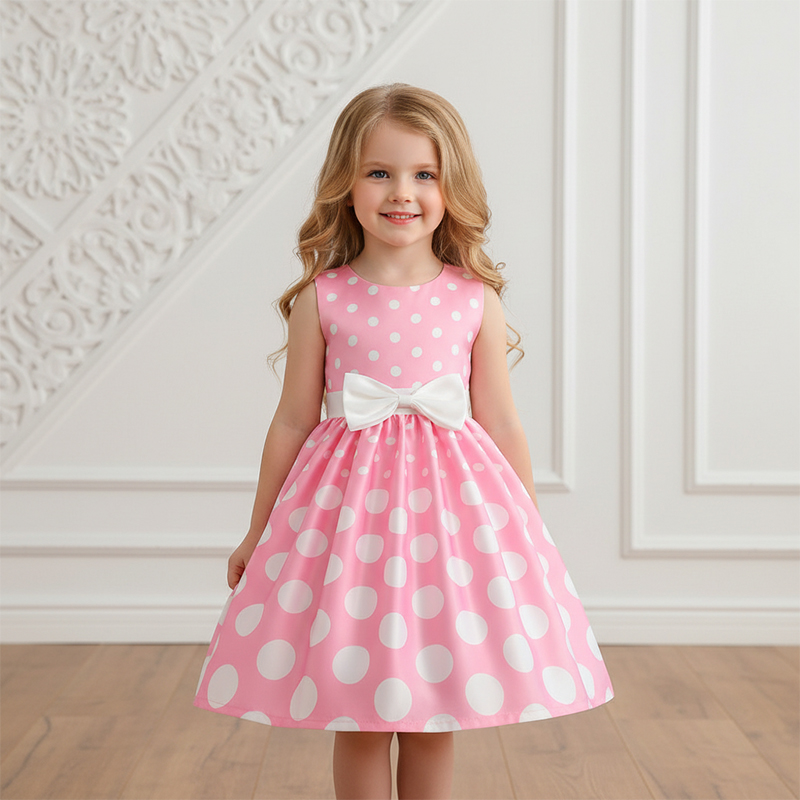 Satin Printing Bow Sleeveless Regular Dresses - image 4