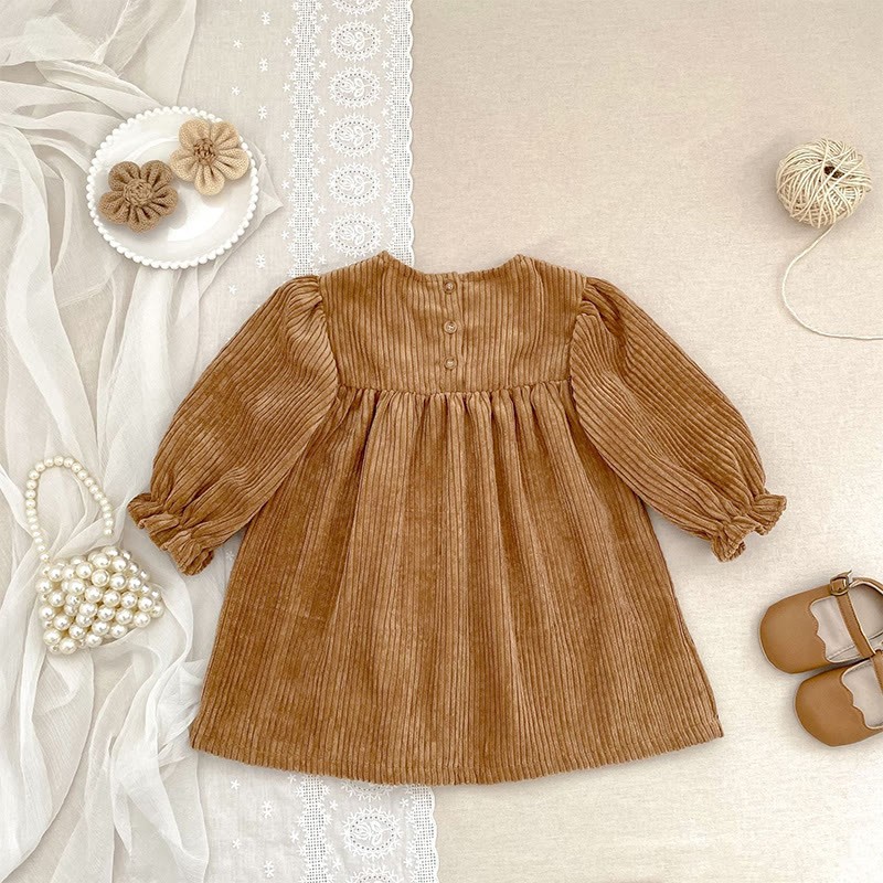 Corduroy Ditsy Floral Long Sleeve Mid-long Dresses&Bodysuit - image 6