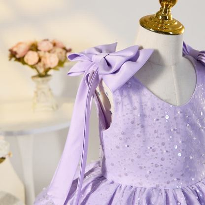 Chemical Fiber Blend Bow Sequins Sleeveless Mid-long Dresses - image 13