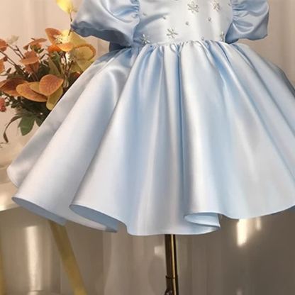 Satin Pearl Short Sleeve Mid-long Dresses - image 7