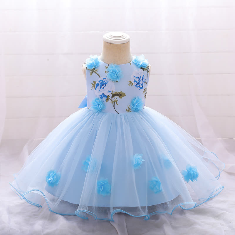 Mesh Rosette Sleeveless Midi Dresses - Sky Blue - 1-2Y - image 27